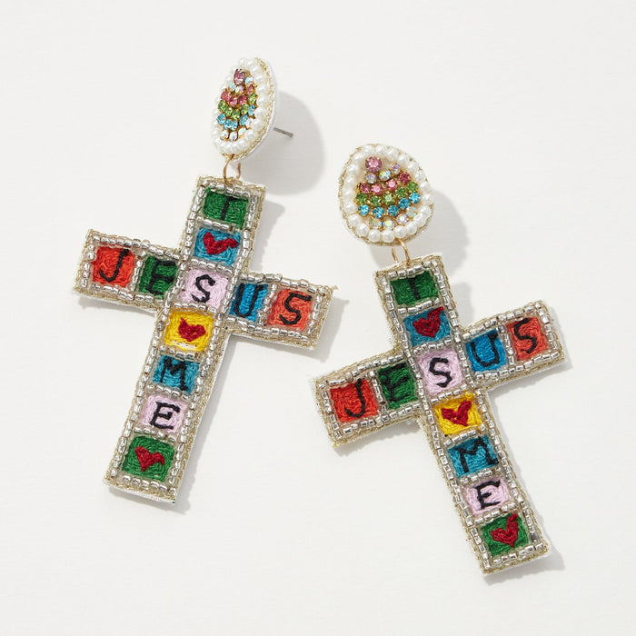 Easter Cross and Egg Beaded Post Earring