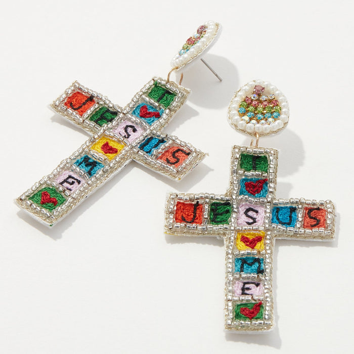 Easter Cross and Egg Beaded Post Earring