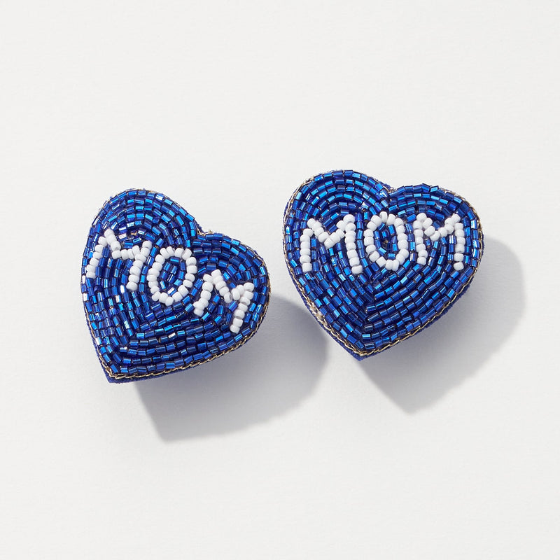 Heart "Mom" Beaded Post Earrings