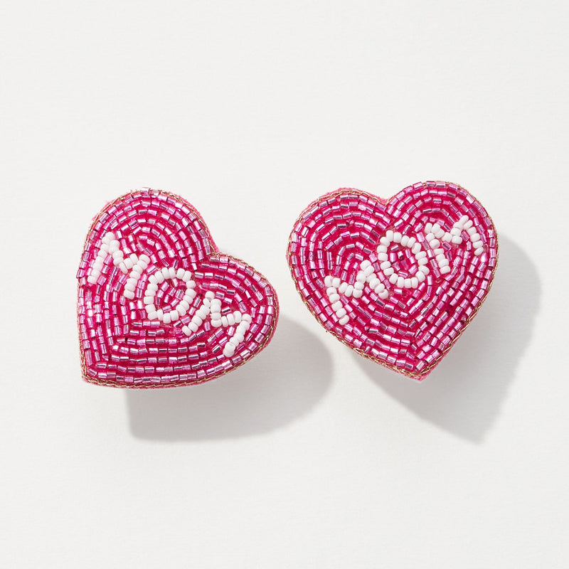 Heart "Mom" Beaded Post Earrings