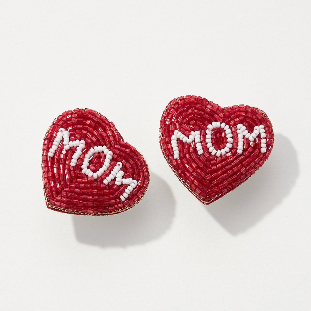 Heart "Mom" Beaded Post Earrings