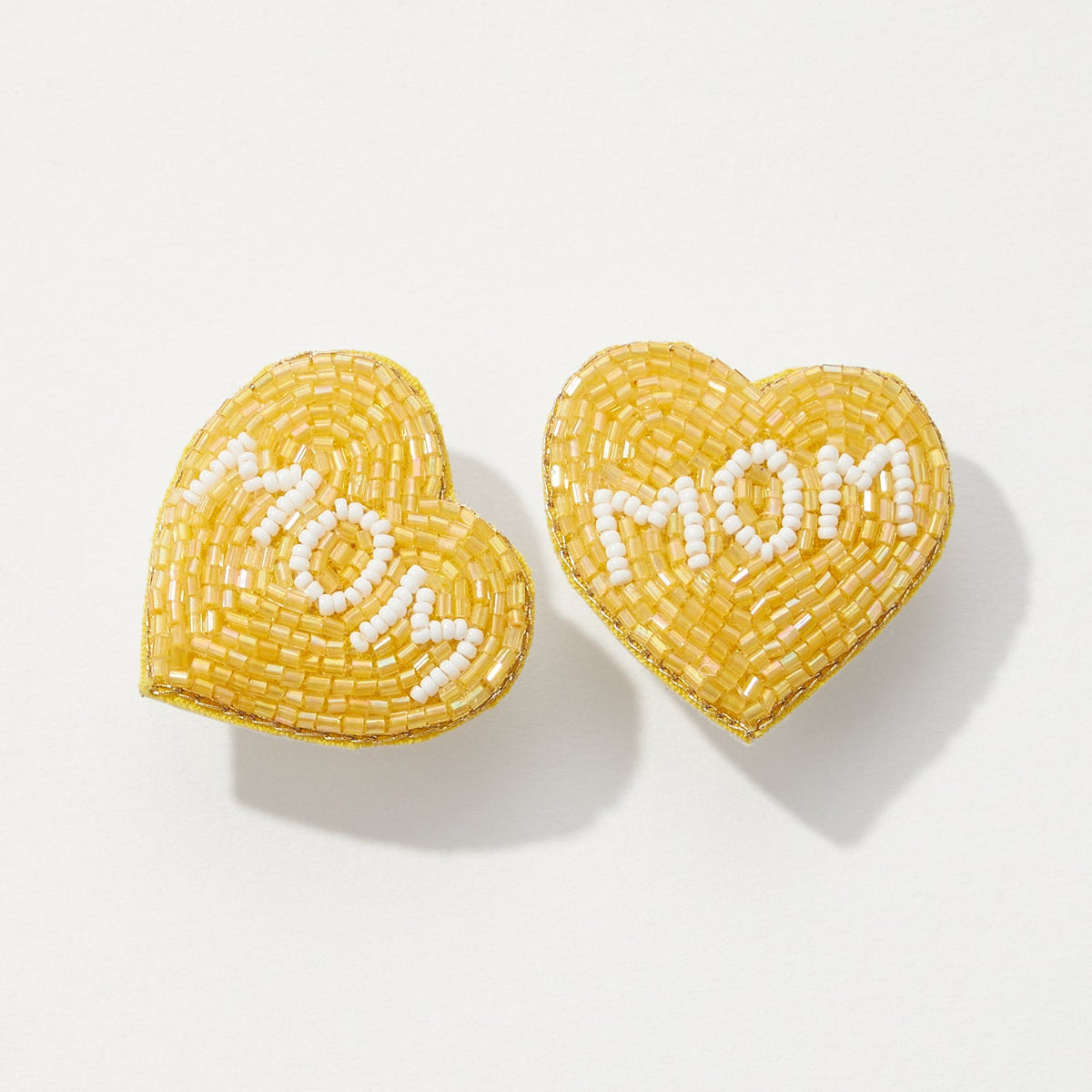 Heart "Mom" Beaded Post Earrings