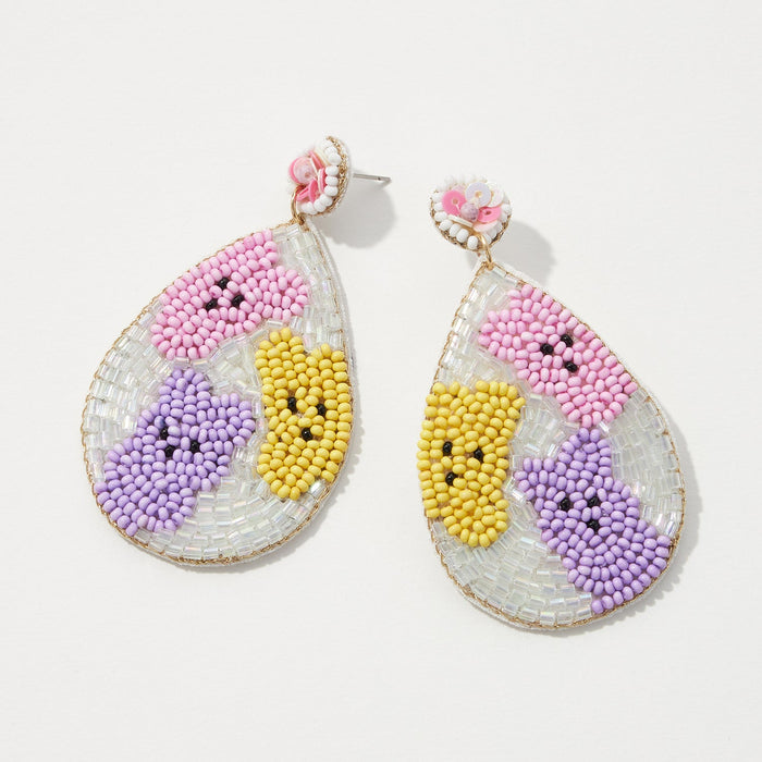 Multi Colored Bunnies on Easter Egg Beaded Post Earring