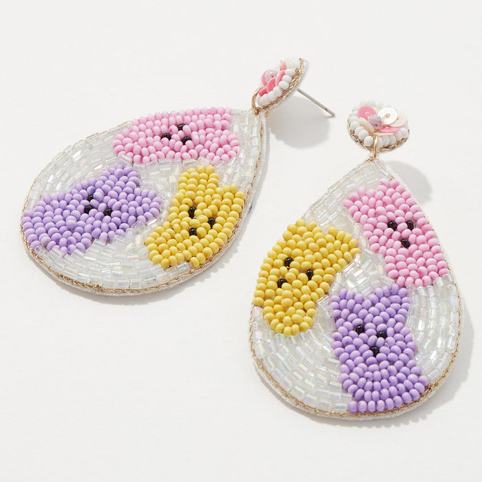 Multi Colored Bunnies on Easter Egg Beaded Post Earring