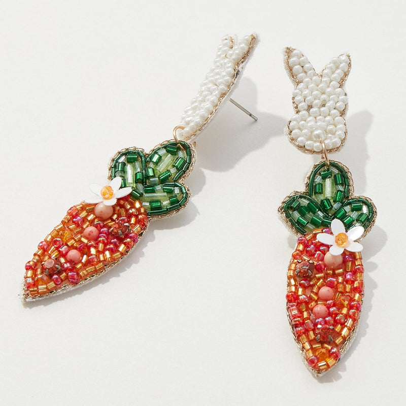 Easter Bunny and Carrot Beaded Post Earring