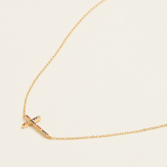 Gold Dipped Cross Pave Pendant Necklace