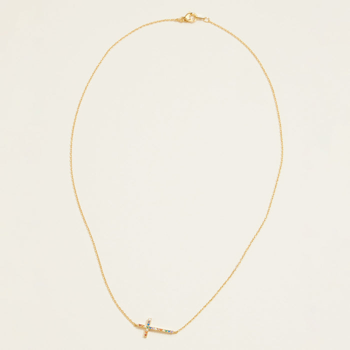 Gold Dipped Cross Pave Pendant Necklace