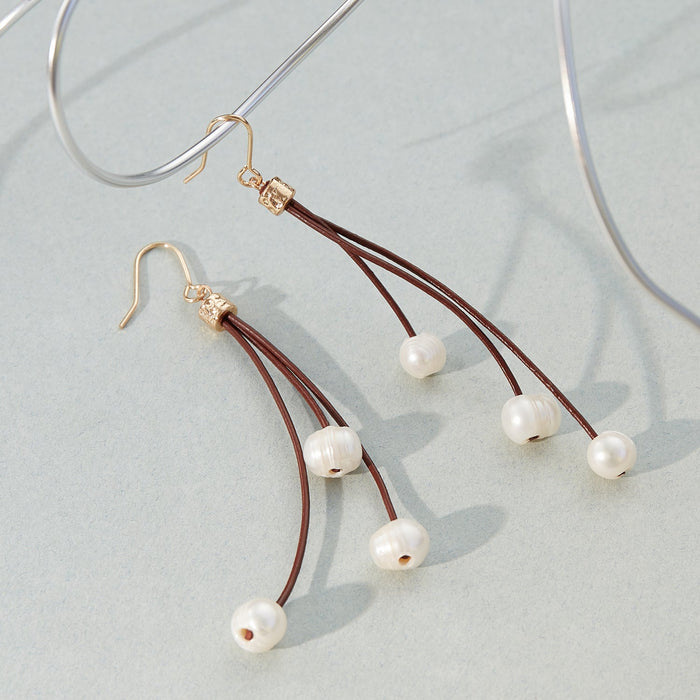 Pearl and Leather Earrings