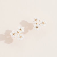 Mother of Pearl Triple Flower Stud Earrings – Elegant Dainty Floral Jewelry with Gold Accents