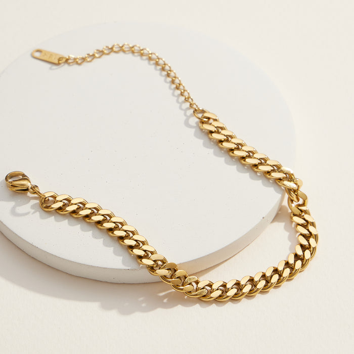 Elegant Gold Cuban Link Bracelet with Adjustable Stainless Steel Chain