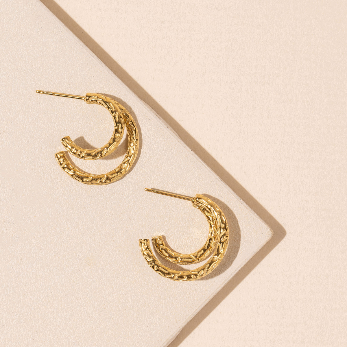 18K Gold Plated Stainless Steel Double Hoop Earrings