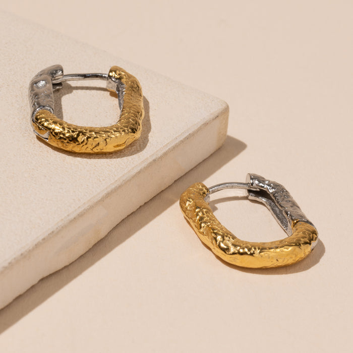 Two Tone Classic 18K Gold Plated Stainless Earrings