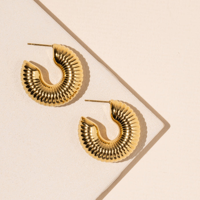 18K Gold Plated Bold Twisted Texture Stainless Steel Earrings