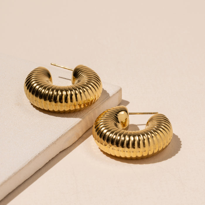 18K Gold Plated Bold Twisted Texture Stainless Steel Earrings