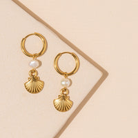 Shell and Pearl 18K Gold Plated Stainless Steel Earrings