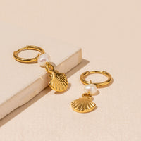 Shell and Pearl 18K Gold Plated Stainless Steel Earrings