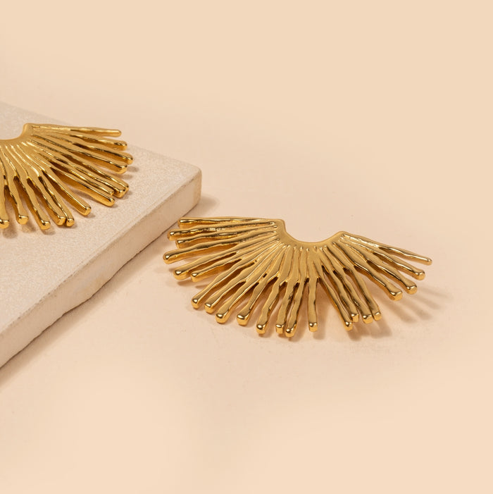 Sunburst 18K Gold Plated Stainless Steel Post Earrings