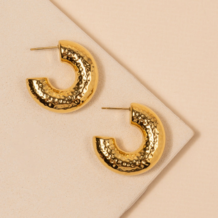 Bold Hammered 18K Gold Plated Stainless Steel Earrings