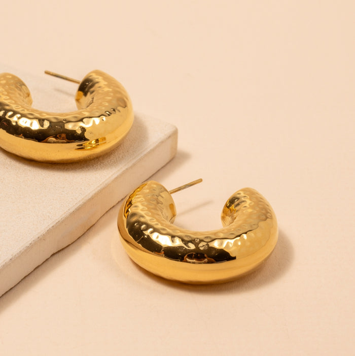 Bold Hammered 18K Gold Plated Stainless Steel Earrings