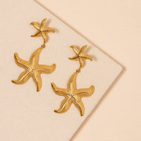 Double Starfish 18K Gold Plated Stainless Steel Post Earrings