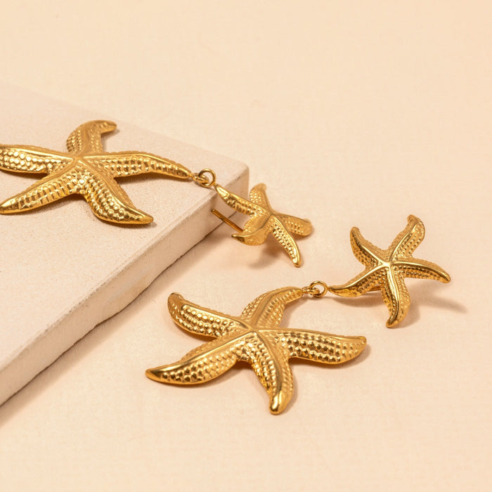 Double Starfish 18K Gold Plated Stainless Steel Post Earrings