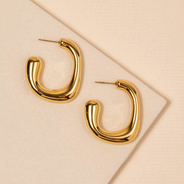 Organic Shape 18K Gold Plated Stainless Steel Hoop Earrings