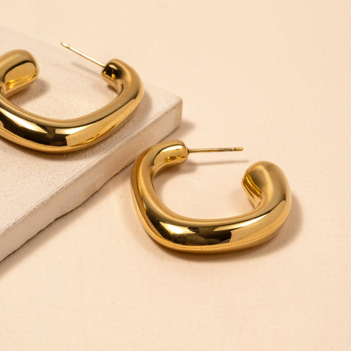 Organic Shape 18K Gold Plated Stainless Steel Hoop Earrings