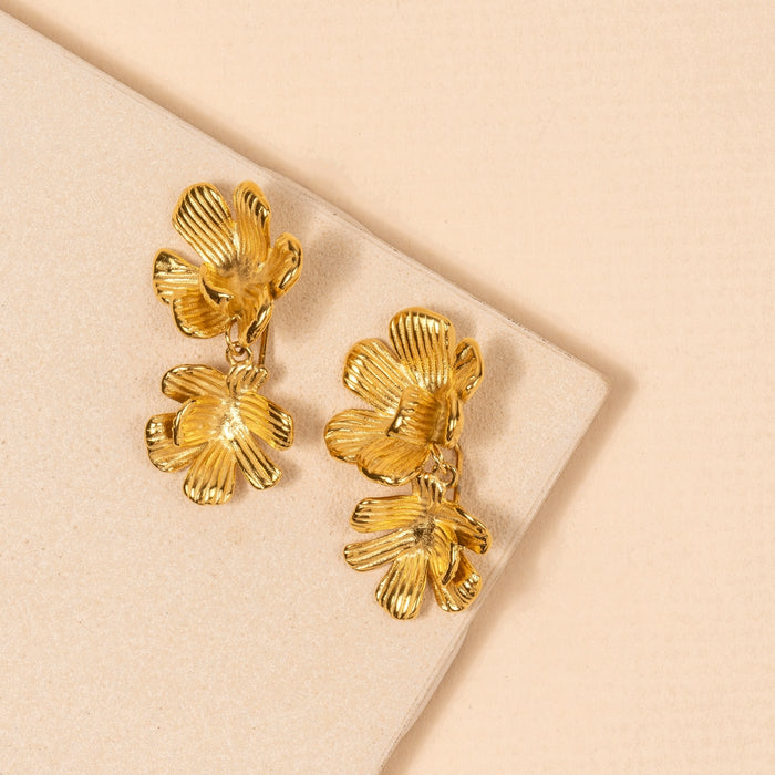 Double Flower 18K Gold Plated Stainless Steel Earrings