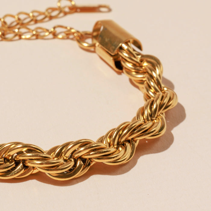 Twisted Rope 18K Gold Plated Stainless Steel Bracelet