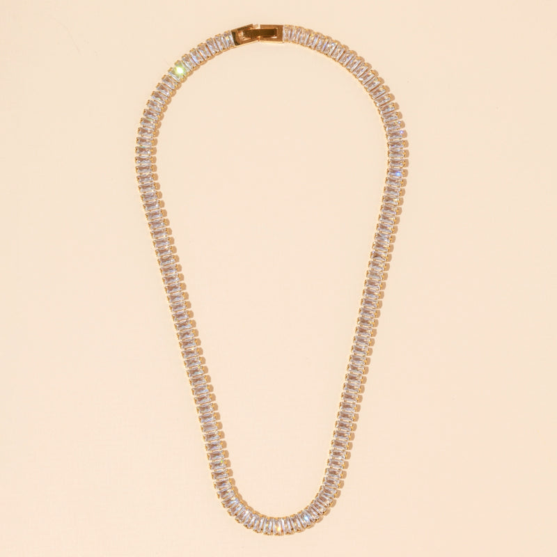 Clear Crystal 18K Gold Plated Stainless Steel Necklace