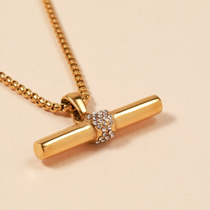 18K Gold Plated Stainless Steel Bar Pendant Necklace