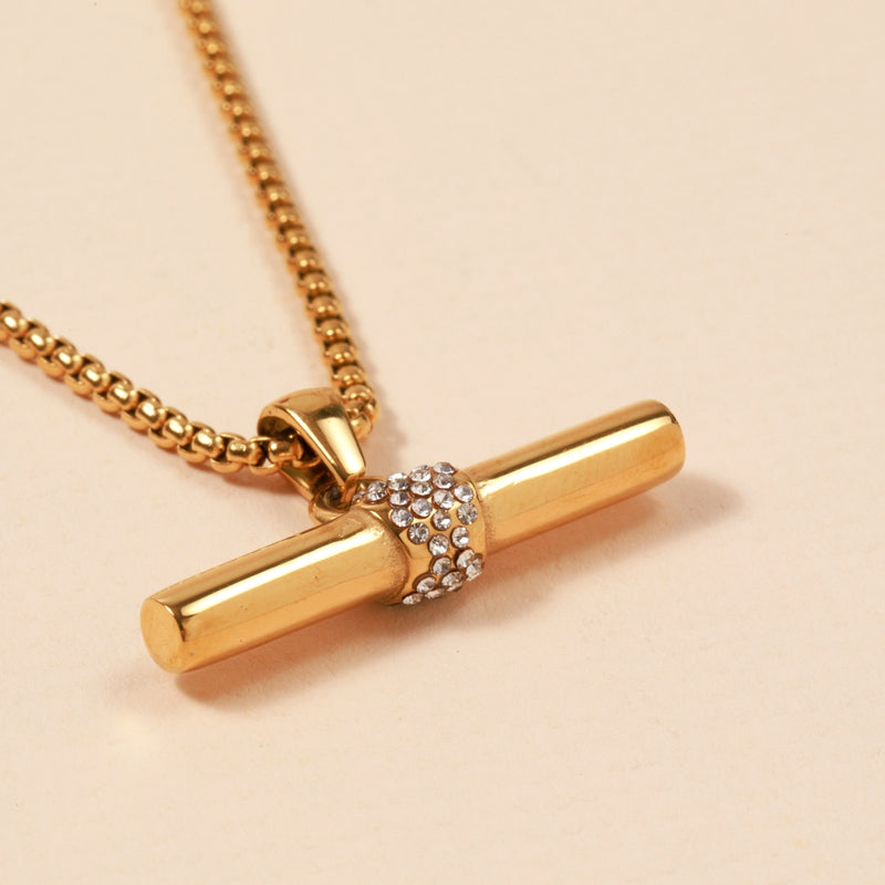 18K Gold Plated Stainless Steel Bar Pendant Necklace