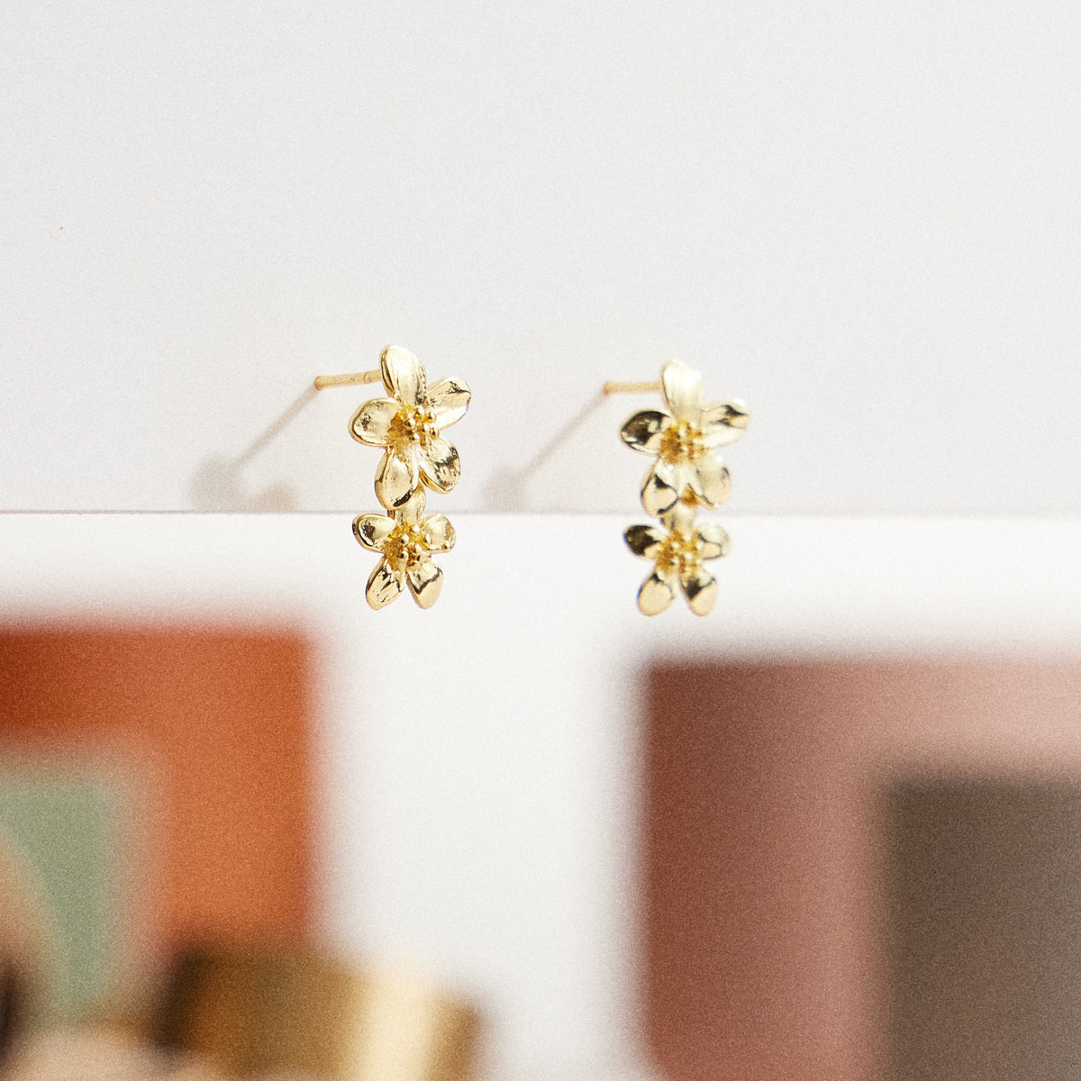 Gold Flower Stud Earrings – 18K Gold-Dipped, Delicate Floral Design