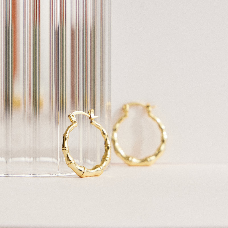 Gold Bamboo Hoop Earrings – 18K Gold-Dipped, Nature-Inspired & Chic