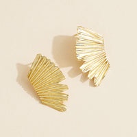 Gold Winged Fan Textured Earrings - 18k Gold Dipped