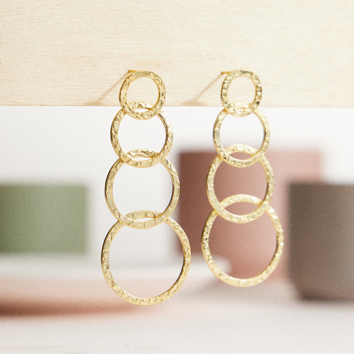 Hammered Gold Multi-Circle Drop Earrings - 18K Gold Dipped