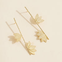 Gold Lotus Blossom Drop Earrings - 18K Gold Dipped