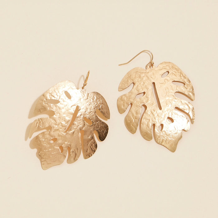 Tropical Leaf Metal Dangling Earrings