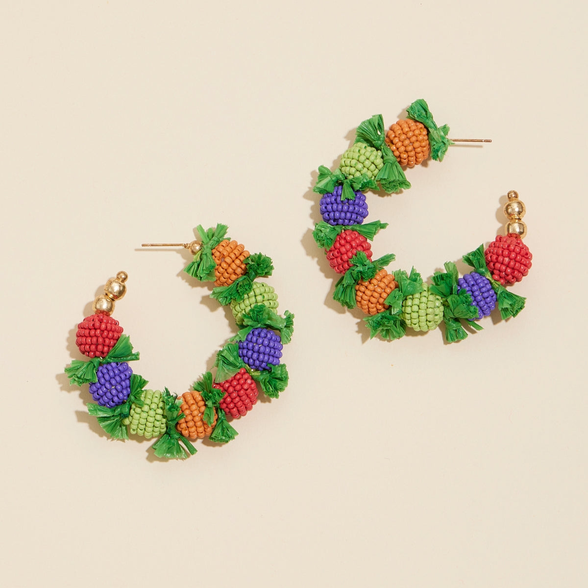 Sea Life Seed Beaded Open Hoop Earrings