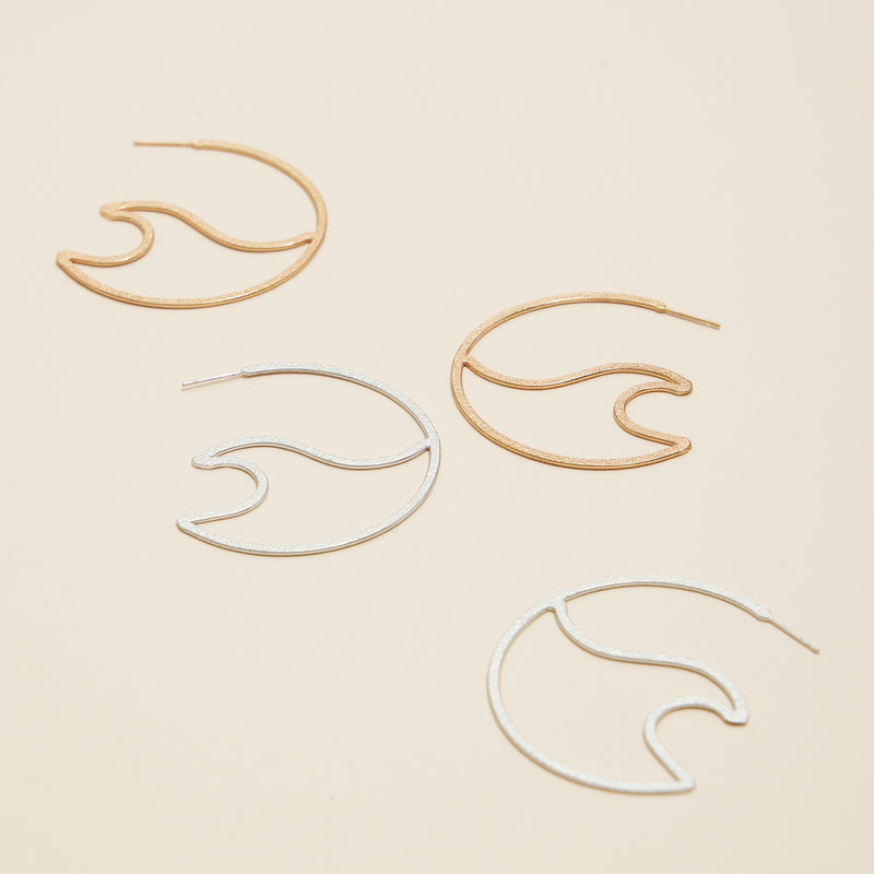 Sea Waves Metal Open Hoop Earrings