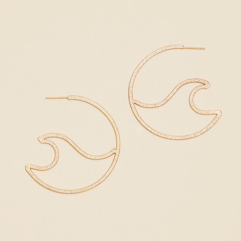 Sea Waves Metal Open Hoop Earrings