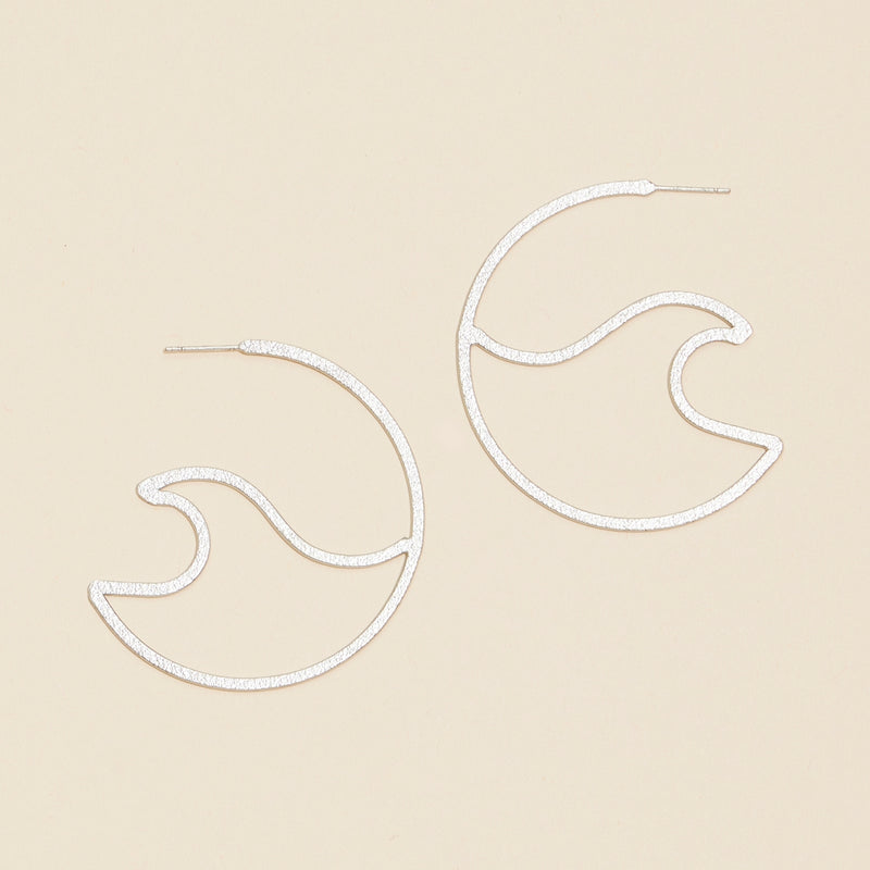 Sea Waves Metal Open Hoop Earrings