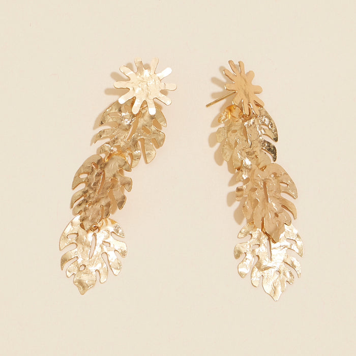 Tropical Leaf Linked Dangling Earrings