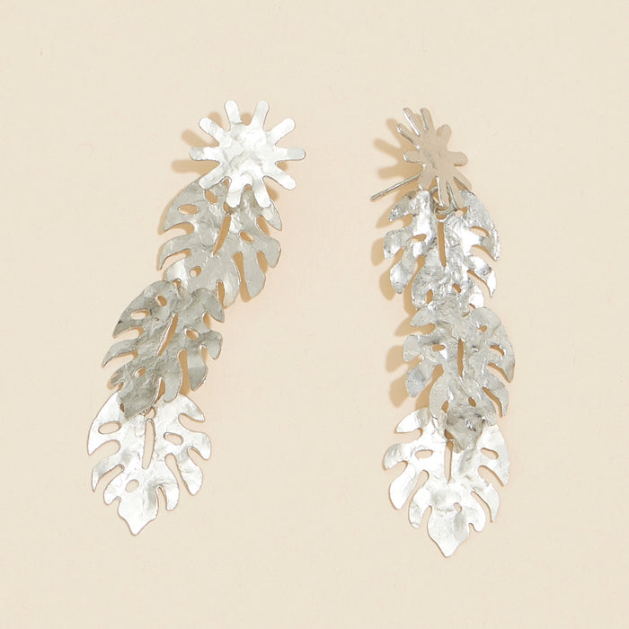 Tropical Leaf Linked Dangling Earrings