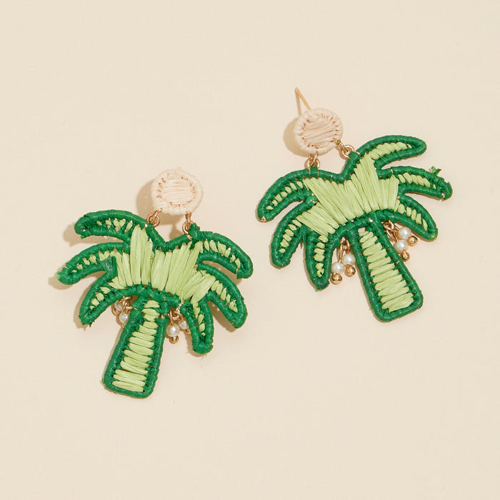 Palm Tree Raffia Dangling Earrings