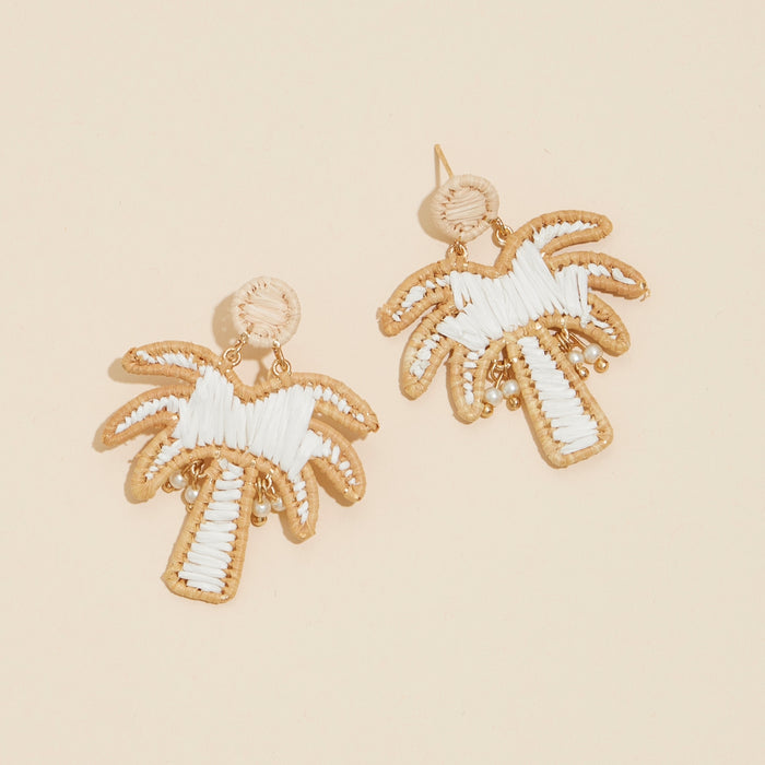 Palm Tree Raffia Dangling Earrings