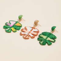 Tropical Leaf Raffia Dangling Earrings