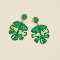 Tropical Leaf Raffia Dangling Earrings