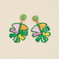 Tropical Leaf Raffia Dangling Earrings