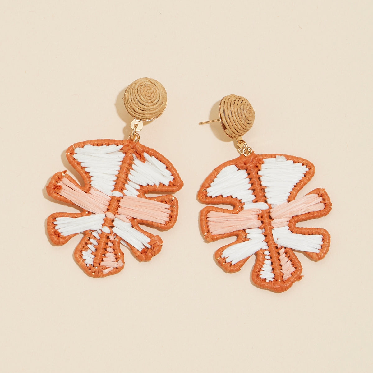 Tropical Leaf Raffia Dangling Earrings